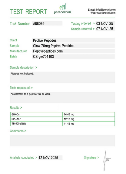 Glow (GHK-cu 50mg / TB500 10mg / BPC-157 10mg) Skin & Hair Regeneration